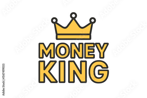 Creative graphic design featuring a yellow crown and bold lettering representing a fictional money-themed character