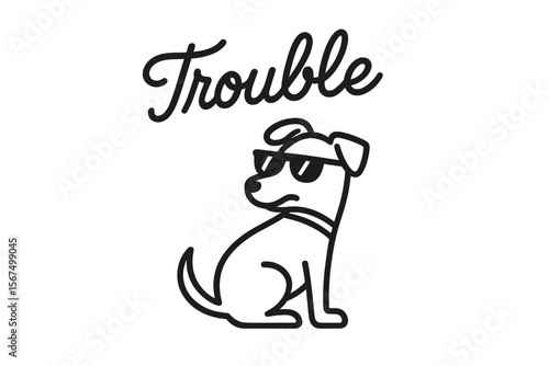 Cartoon dog wearing sunglasses embodies attitude with the word trouble in a fun and playful design suitable for various uses