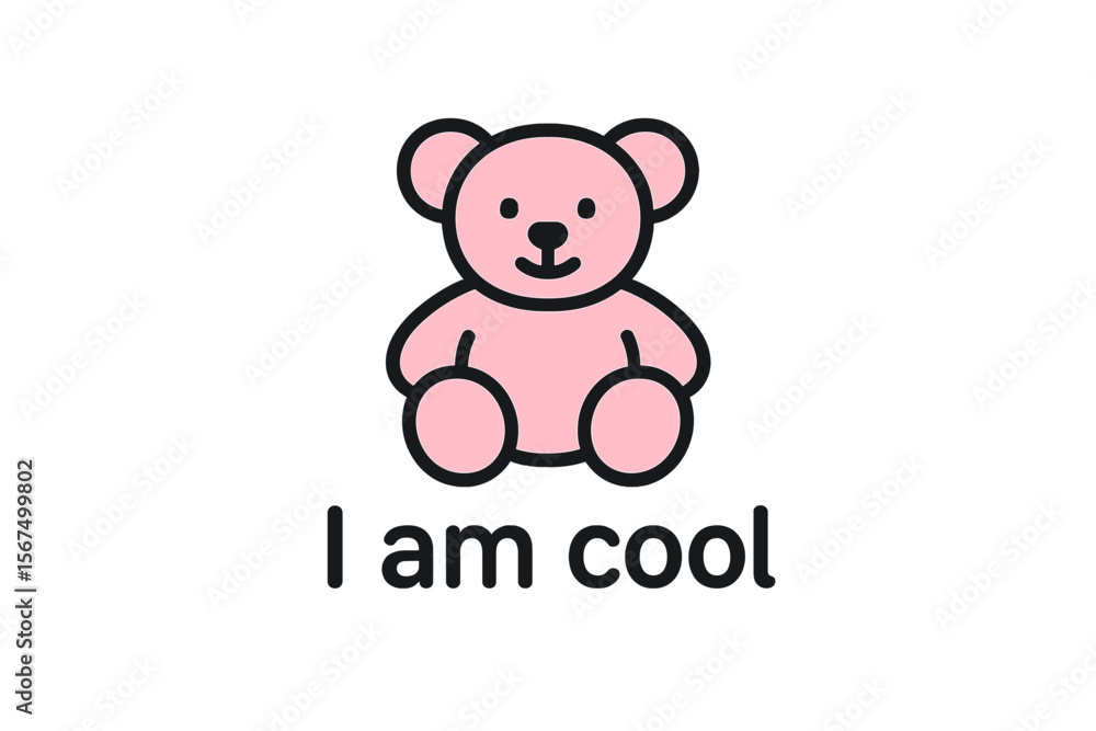 Cute pink bear with the phrase I am cool in a playful design for children's decor or merchandise Cute pink bear with the phrase I am cool in a playful design for children's decor or merchandise