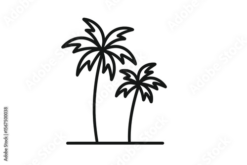 Two palm trees silhouetted against a clear sky at sunset in a tropical landscape