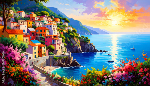 Coastal Town Sunset with Italy.