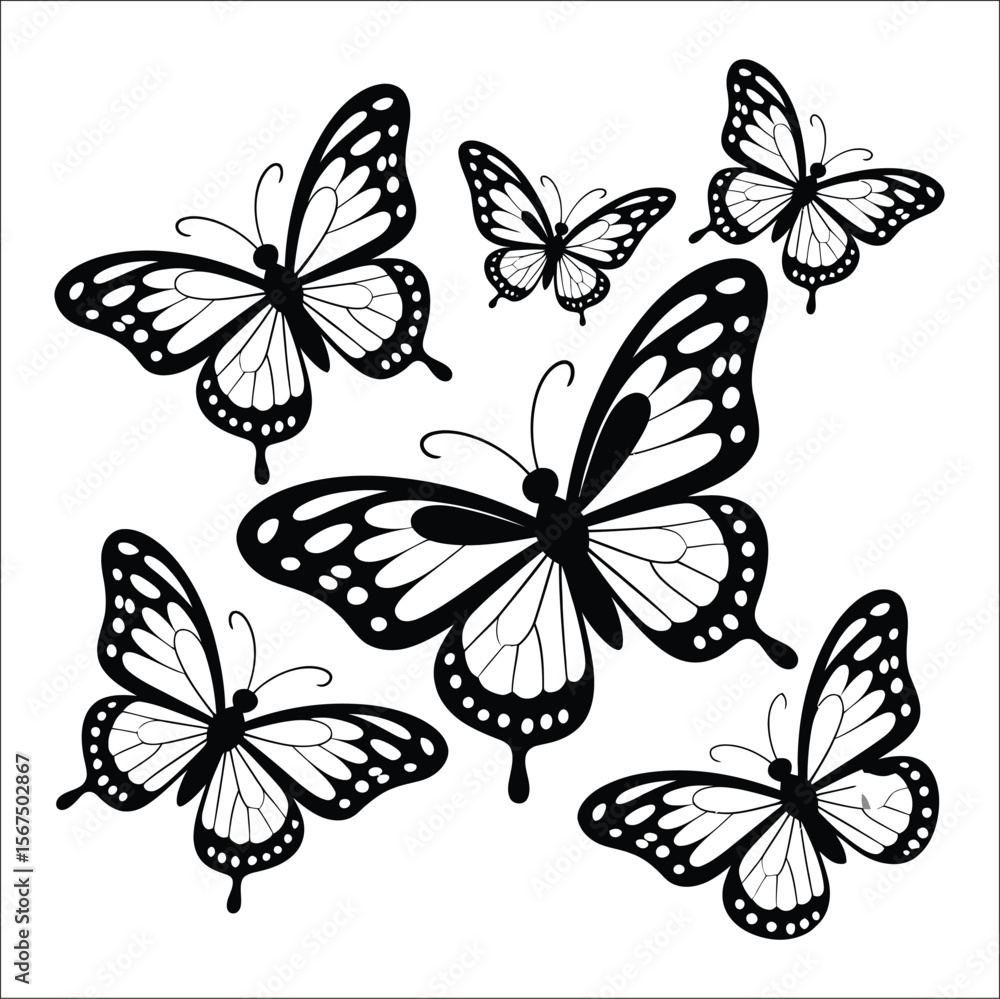 Obraz premium Minimalist Tribal Butterflies – Set of 5 Abstract Butterfly Designs in Dynamic Floating Layout