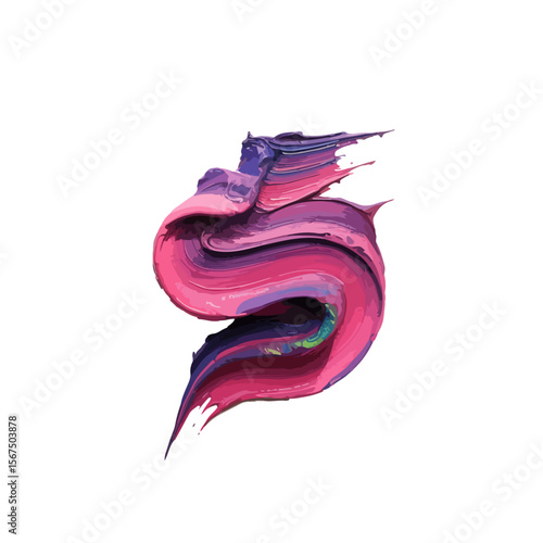 Abstract Paint Swirl – Colorful Textured Brushstroke with Pink, Purple, and Yellow Hues on White Background