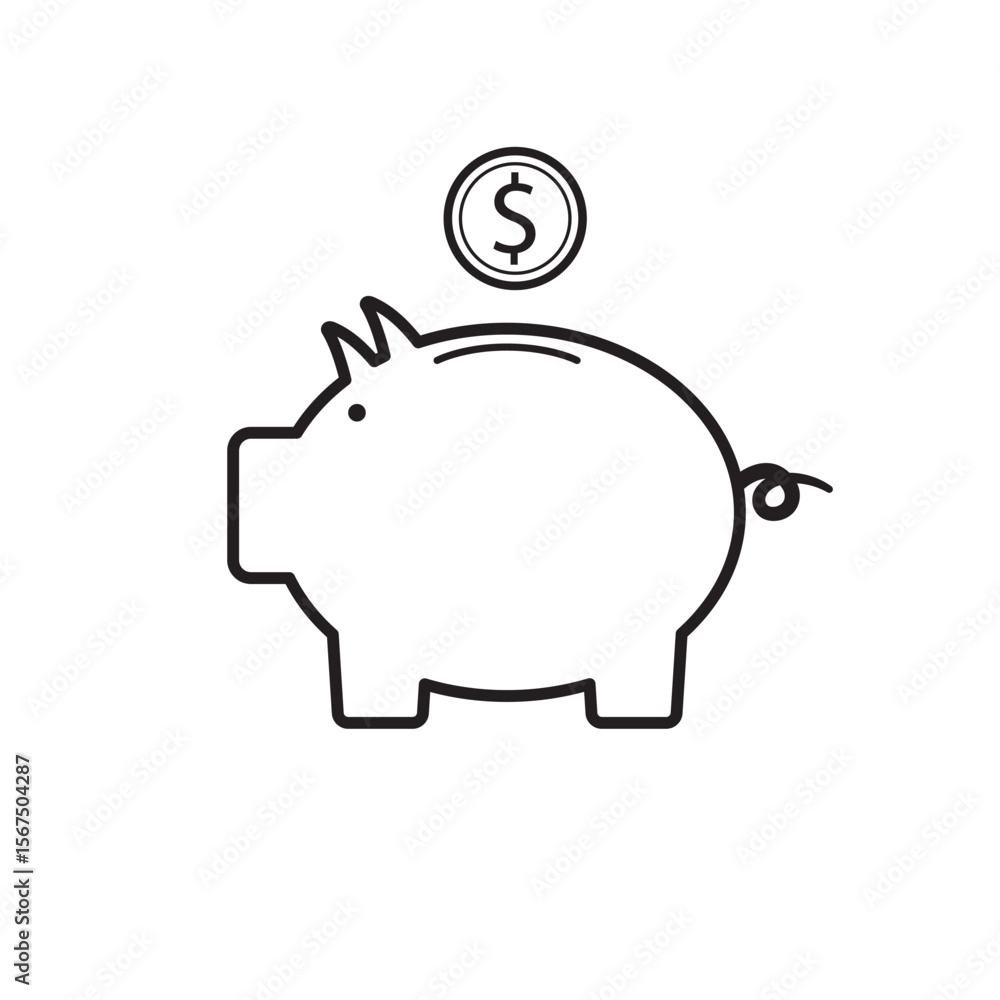Obraz premium Icon Piggy Bank Vector. A minimalistic line art icon of a piggy bank. Flat Design Of Invesment. Money Investment icon