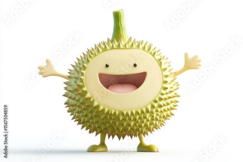 Durian isolated in 3d cartoon character on white background