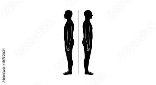 Two identical male silhouettes stand side-by-side, mirroring each other perfectly.