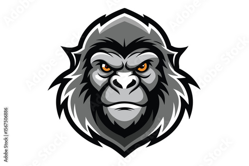 Fierce gorilla stares intently with golden eyes in a stylized greyscale illustration
