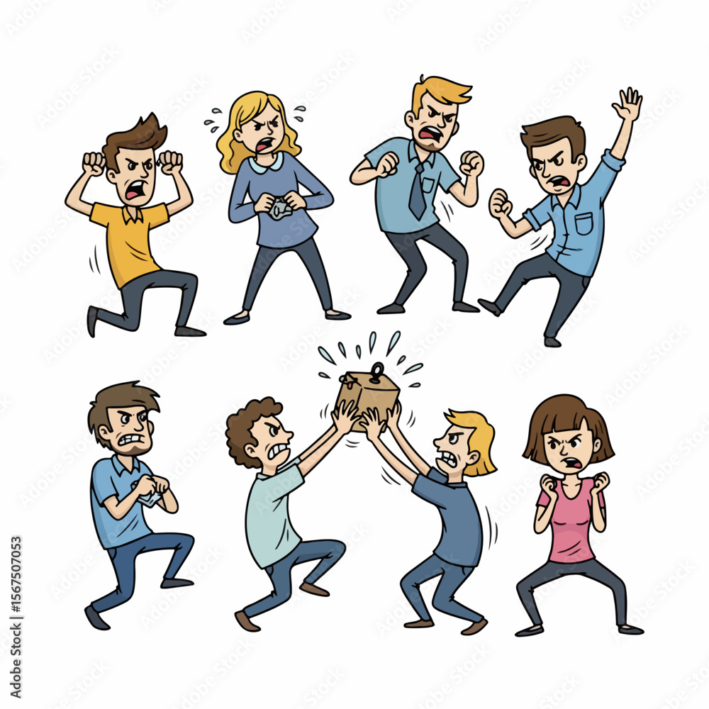 Naklejka premium Angry people frustrated expressions conflict disagreement cartoon