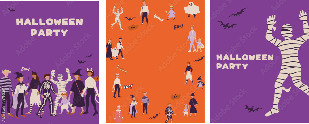 Obraz premium Halloween Party Instagram Xyz Vector Template Set. ハロウィンパーティーのインスタグラムのザイズのベクターテンプレートセット
