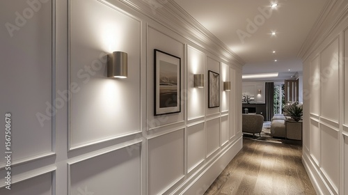 Wallpaper Mural Elegant hallway with paneled walls and recessed lighting Torontodigital.ca