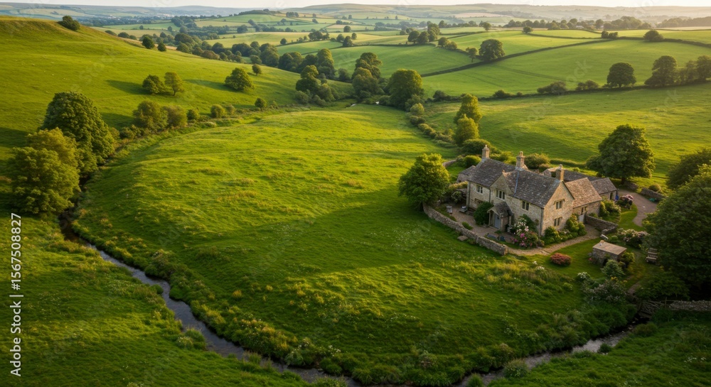 Obraz premium Scenic rolling hills with a farmhouse