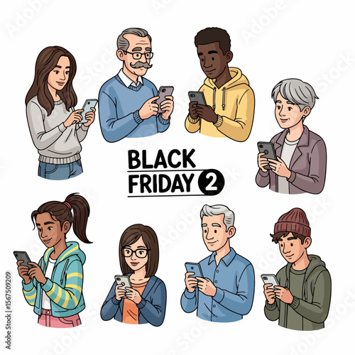 People using smartphones for Black Friday shopping deals