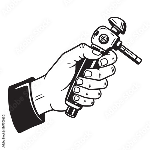 Hand holding a medical otoscope instrument depicting a healthcare examination tool in illustration