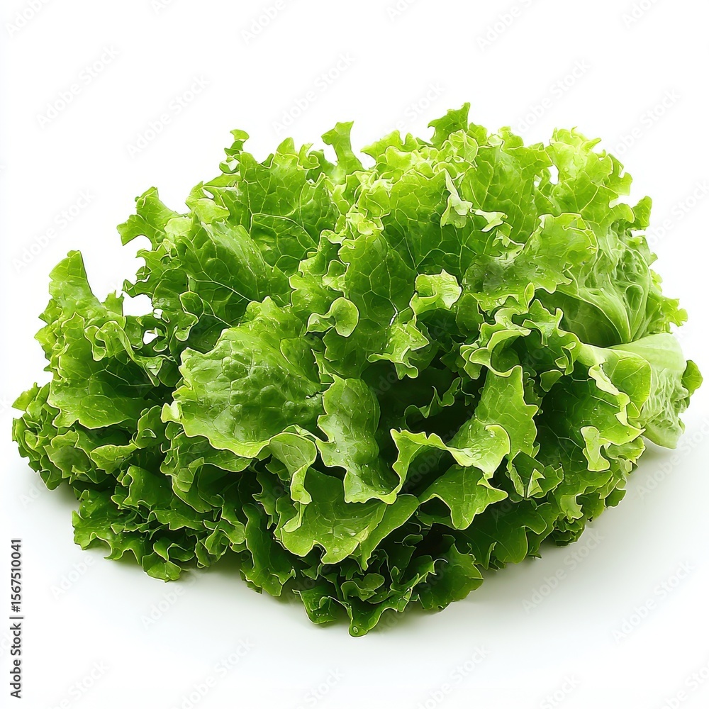 Fresh Green Lettuce Leaves on White Background Fresh Green Lettuce Leaves on White Background