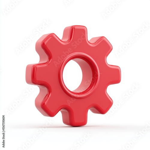 Glossy Red Gear on White Background