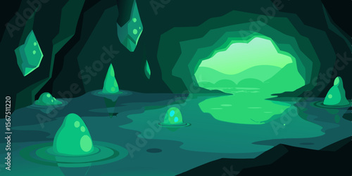 A Deep Underground Cave With Glowing Bioluminescence