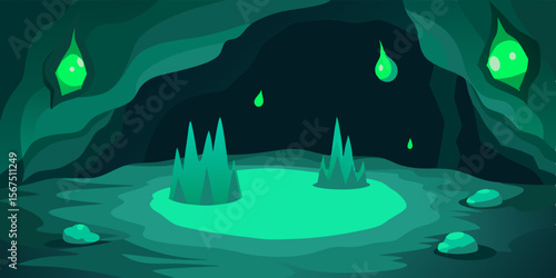 A Deep Underground Cave With Glowing Bioluminescence