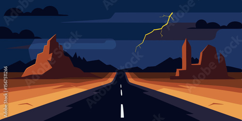 Desolate Desert Road Thunderstorm Stormy Sky