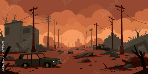 Post Apocalyptic Street Scene Littered With Debris