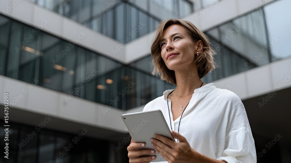 Businesswoman Using Tablet in Modern Office Businesswoman Using Tablet in Modern Office