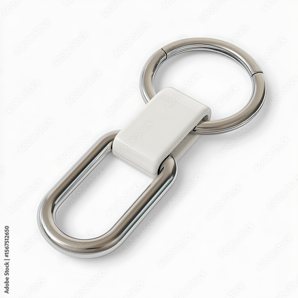 Modern Chrome and White Keyring Mockup Clean, Minimalist Design, Branding Template. Modern Chrome and White Keyring Mockup Clean, Minimalist Design, Branding Template.