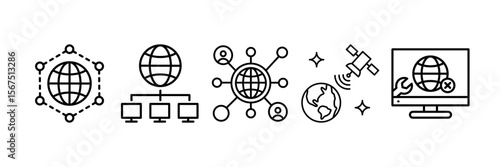Global Technology Icon Set Multiple Style Collection, Containing design Network Troubleshooting, Space Communication, Social Network, Network Technology, Distribution Network