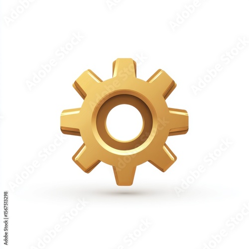 Golden Gear Icon 3D Rendered Metallic Cogwheel on White