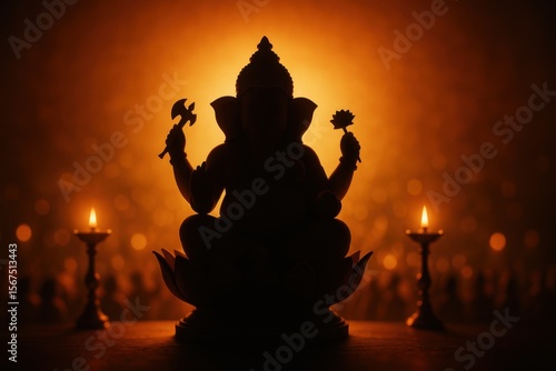 Lord ganesh silhouette at night.
