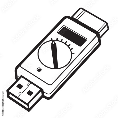 Usb multimeter icon illustration in black and white suitable for electrical concepts