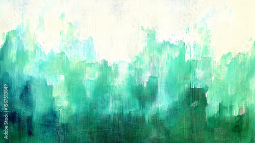 Emerald Forest Impression: Abstract Green and White Textured Pai