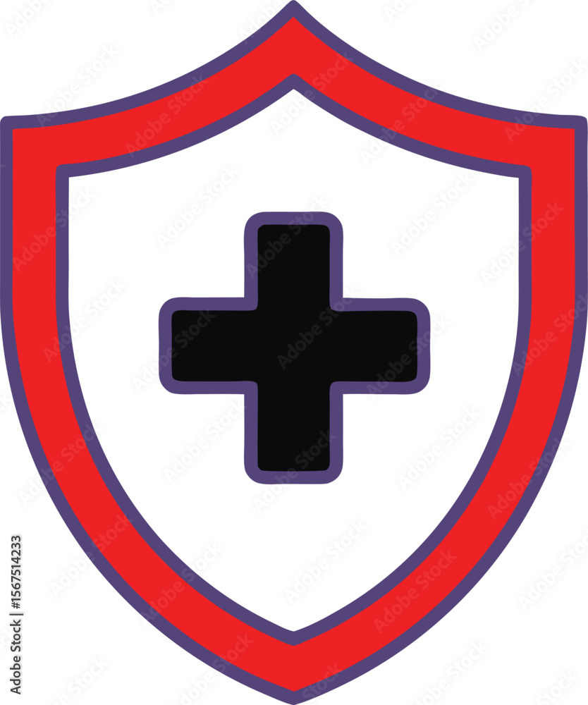 Obraz premium Line drawing of a medical health protection icon, Health protection shield. Icon for design. Easily editable