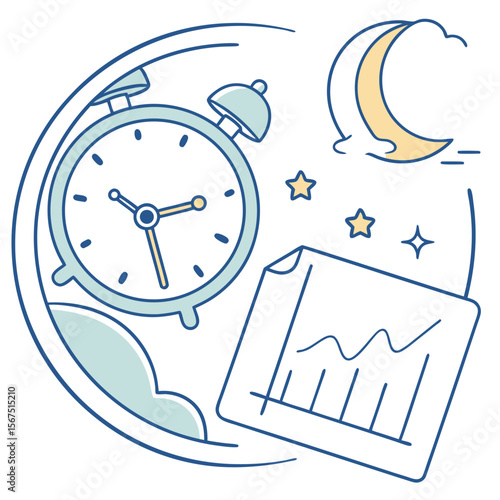Alarm clock moon stars and graph paper