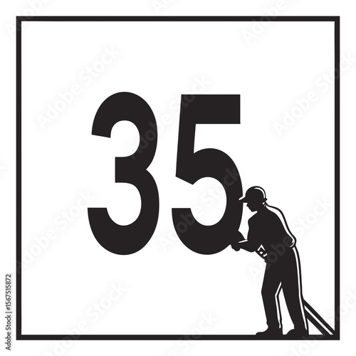 Black silhouette of baseball player with large number thirty five batter uniform