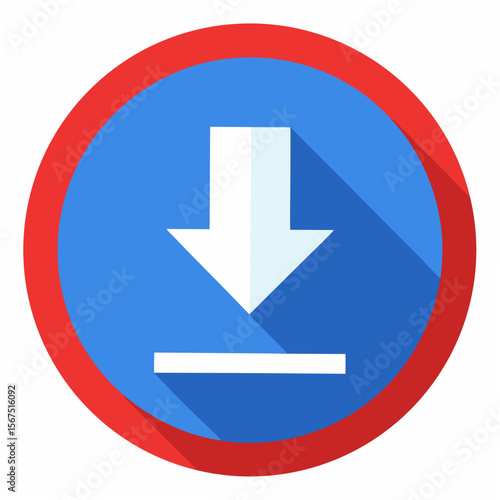 Blue circle with red border download icon upload icon