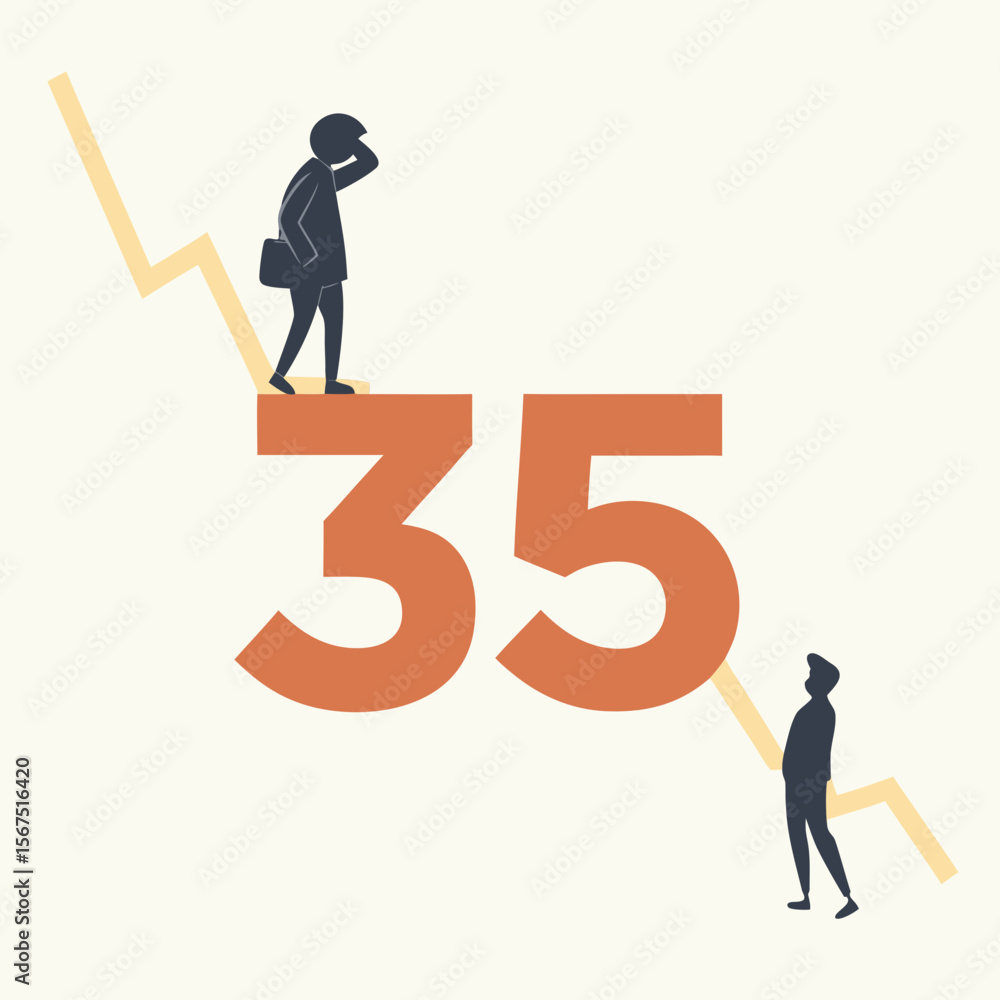 Fototapeta premium Business decline concept with people and chart graph