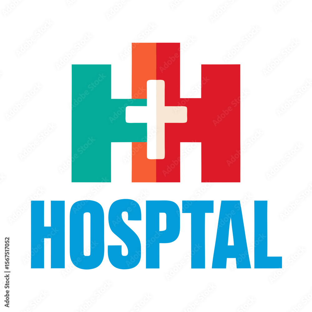 Obraz premium Colorful hospital logo with cross and text medical healthcare