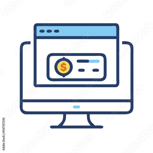 Computer screen with dollar coin and progress bar money