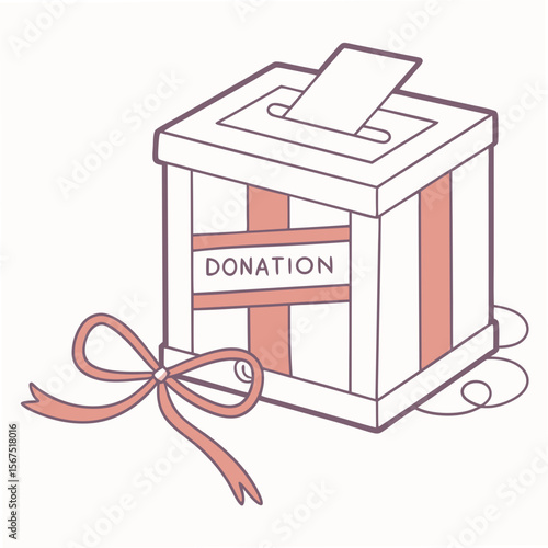 Donation box with ribbon and slot charity giving