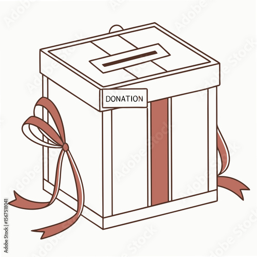 Donation box with ribbon and slot charity giving