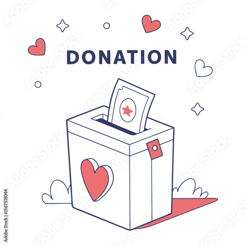 Donation box with hearts and stars money