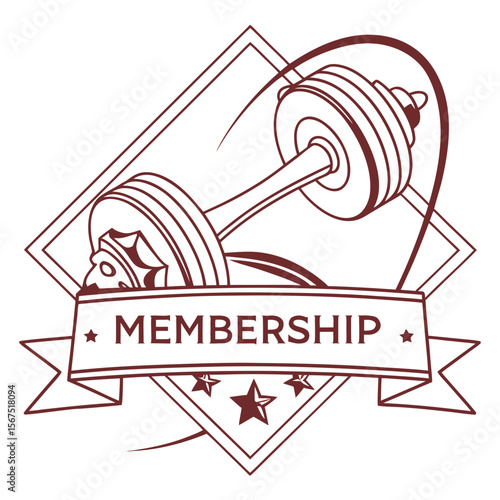 Dumbbell emblem with membership text and stars weightlifting fitness