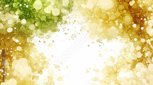 Abstract Green and Gold Bokeh Burst with a Central White Space f