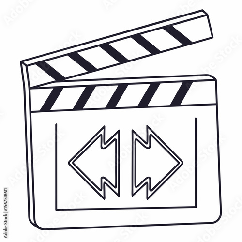 Film clapper board with rewind and fast forward symbols movie production cinema