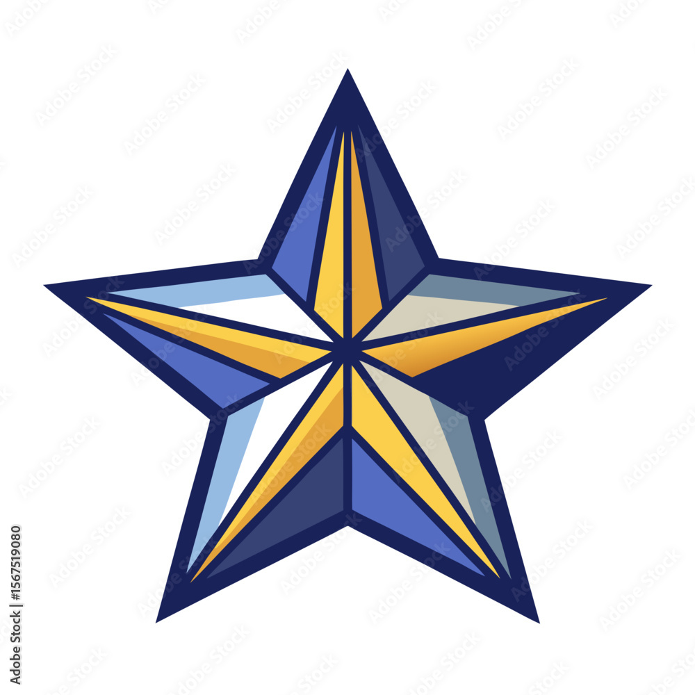 Obraz premium Geometric star with blue gold and white accents abstract symbol