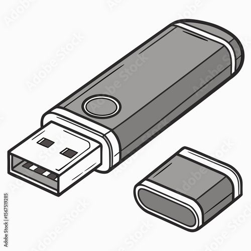 Gray U S B flash drive with cap detached usb flash drive storage device