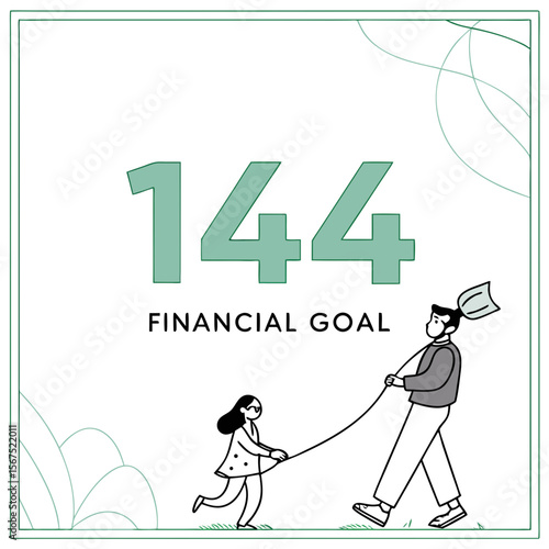 People walking towards financial goal with large numbers vector