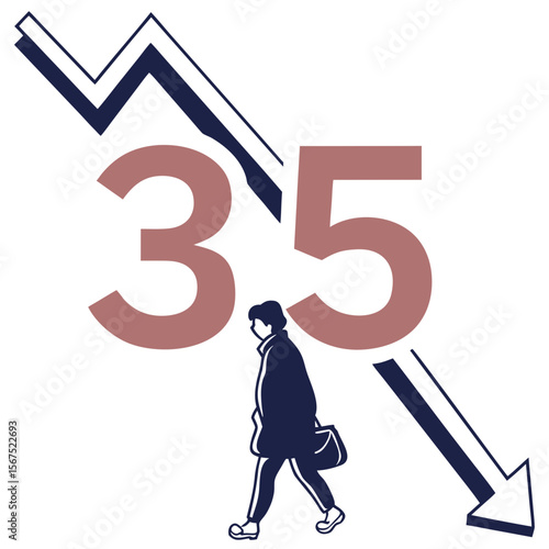 Person walking down with falling graph and numbers vector