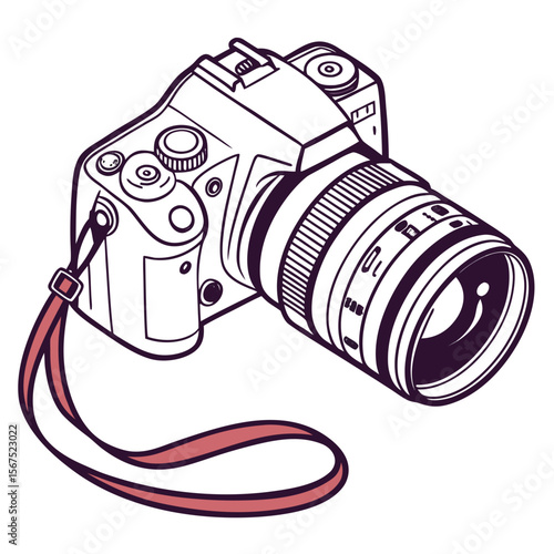 Professional camera with lens and strap photography technology