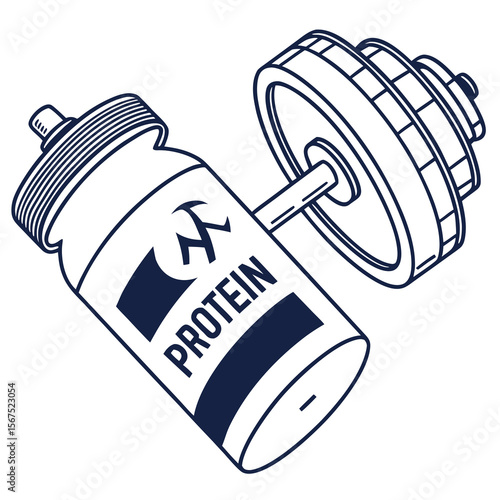 Protein shaker and dumbbell for fitness workout exercise