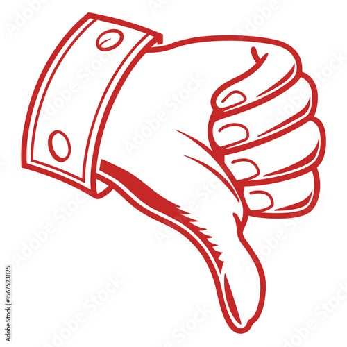 Red outline hand gesture thumbs down disapproval rejection